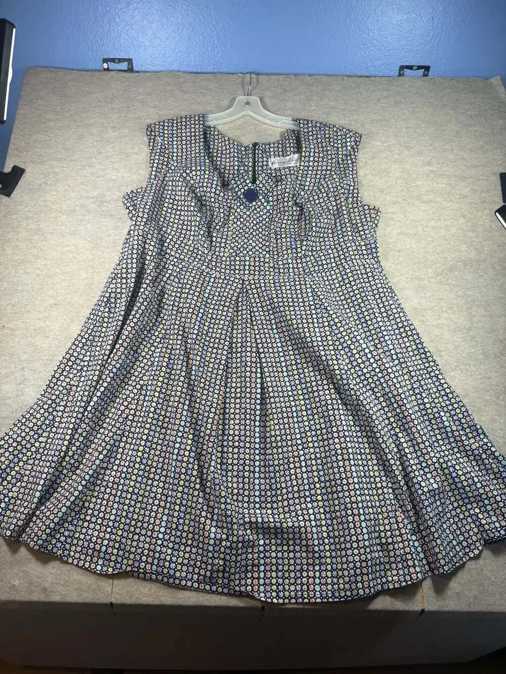 Cherry Velvet Plus Navy Dot Print Fit Flare cap sleeve 3x Dress pockets rockabil